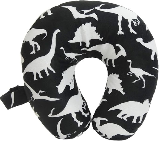 Kids Cozy Soft Microfiber Neck Pillow, Compact, Perfect for Plane or Car Travel, Dino