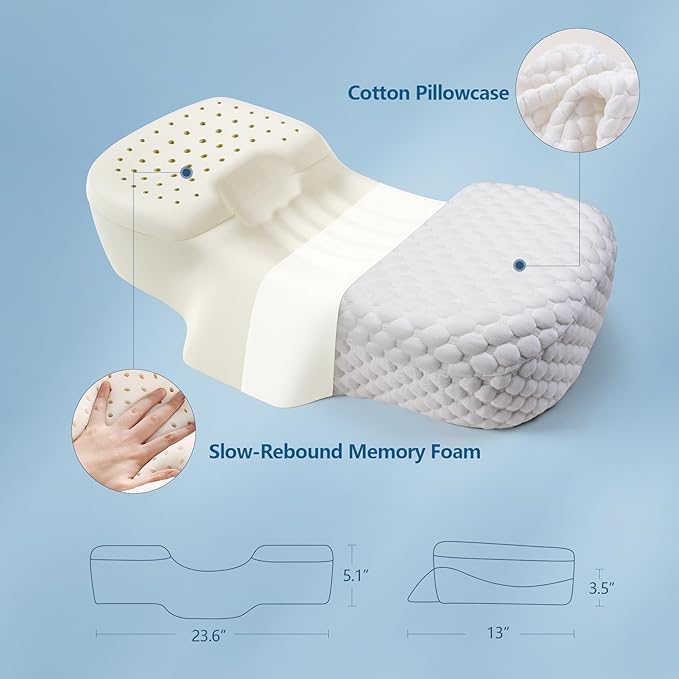 Cervical Pillow for Pain Relief Sleeping, Adjustable Ergonomic Contour Memory Foam Neck Pillow for Sleeping, Orthopedic Neck Support Pillow Bed Pillows (Large Size 23.6Lx13Wx(5.1"-5.9") H)