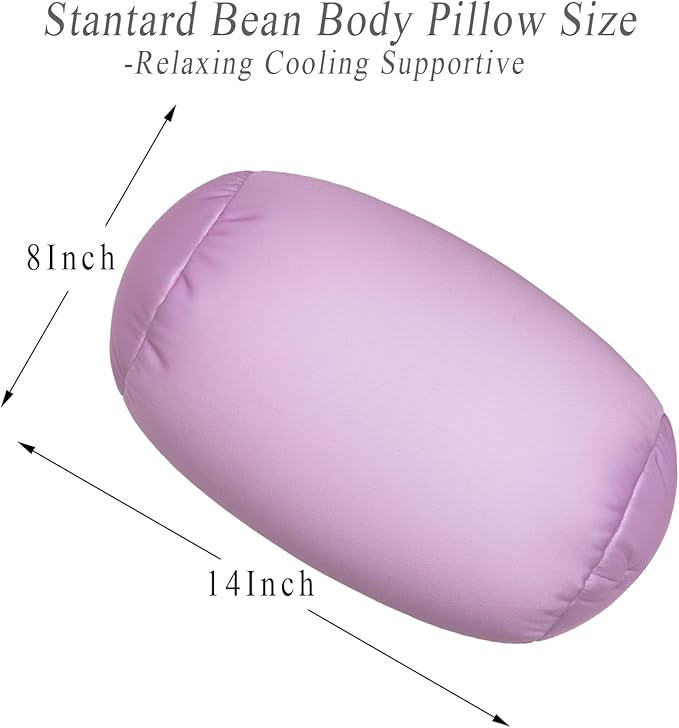 Microbead Body Pillow, Tube Microbead Bolster Bean Smooth Cool Pillow Neck Cervical Roll Pillow for Sleeping 7 x 12Inch Throw Travel Pillow Lavender