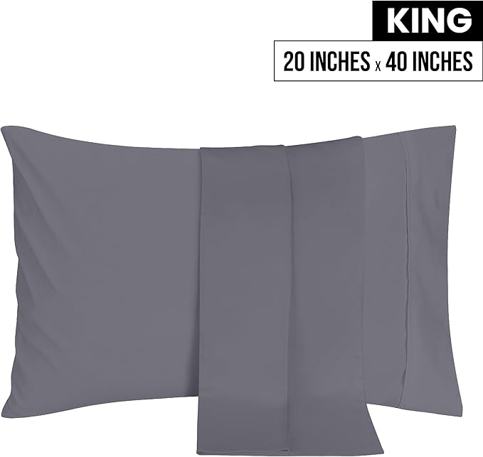 Utopia Bedding King Pillow Cases - 2 Pack - Envelope Closure - Soft Brushed Microfiber Fabric - Shrinkage and Fade Resistant Pillow Covers 20 X 40 Inches (King, Grey)