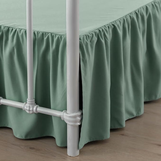 Bed Skirt Queen Size Ruffled Bed Skirt with Split Corners, 14 Inch Drop Dust Ruffle Bed Skirt with Platform, Sage Green, 14" Queen
