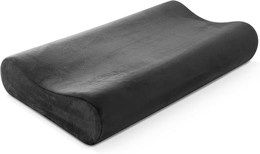 AM AEROMAX 32" King Size Contour Memory Foam Pillow, Neck Pillow for Neck Pain Relief, Neck Orthopedic Sleeping Pillows for Side, Back and Stomach Sleepers(Black,Velvet)