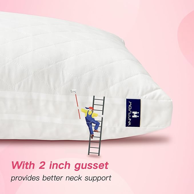 Memory Foam Pillows King Size Set of 2, Gusseted Bed Pillow for Sleeping, 2 Pack Adjustable Pillow for Side, Back or Stomach Sleepers (20 x 36 in, White)