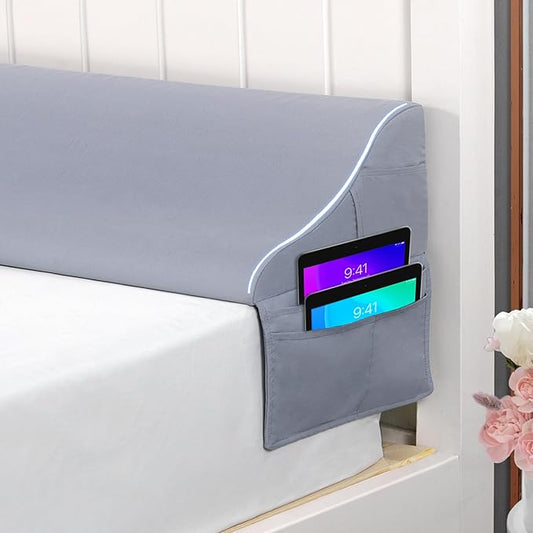 Vekkia King Size Bed Wedge Pillow for Headboard Gap, Mattress Gap Filler W/Big Pockets, Triangle Bloster Pillow, Bed Gap Filler to Close The Gap (0-6") Between Your Headboard and Mattress, Light Grey