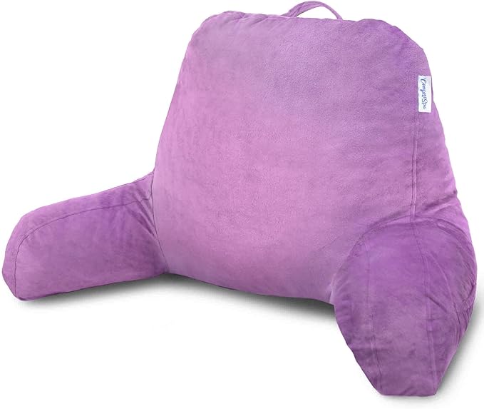 ComfortSpa Reading Pillow for Bed Adult Size, Back Rest Pillow with Arms, Pockets and Washable Cover; Use as a Back Pillow for Sitting in Bed for Bedrest or Relief from GERD Heartburn (XL Lavender)