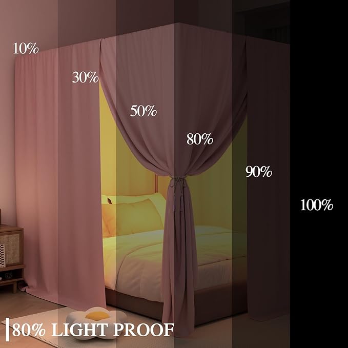 Black Canopy Bed Curtains - 4 Corner Post Bed Curtains Full Lightproof Drapes Bed Canopy with Top Ties and Tie Backs for Adults & Girls Bedroom Decoration(Pink,Full)