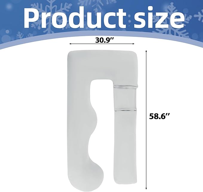 Cooling Pregnancy Pillow Cover (ONLY Pillowcase), Q-Max 0.4 U Shaped Luxurious Smooth Maternity Pillow Cover with Hidden Zip, Cool Large Pillow Protector for Side Hot Sleeper, Grey, 59x31 in