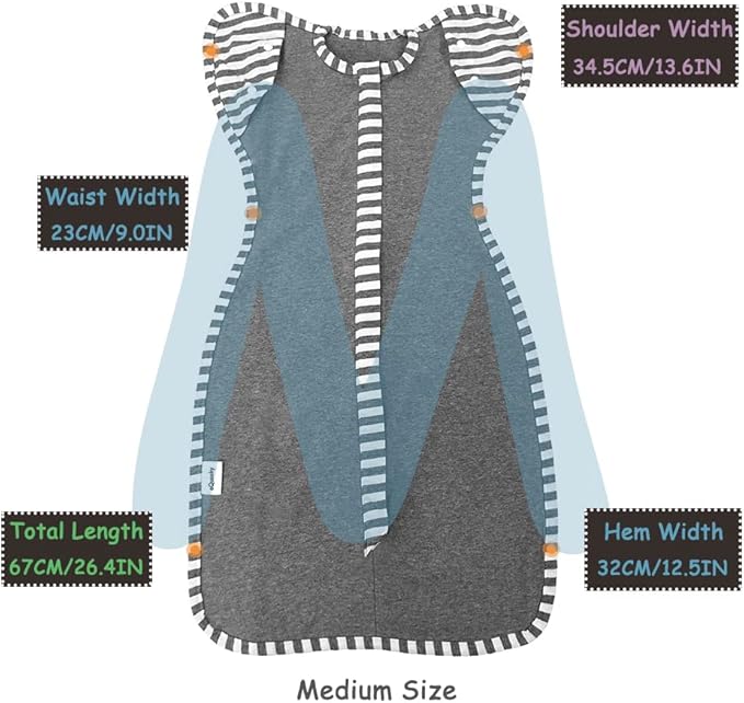 Baby Blanket Sack with Arms Free Design,Transition to Arms Free Wearable for Newborn Girl and Boy,Medium 3-6Months, Grey Color