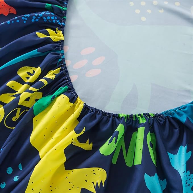 qjmiaofang Dinosaur Queen Sheets for Boys Dinosaur Bed Sheets 4Pieces Jungle Sheets with T-Rex Dinosaur Flat Sheet Set Wildlife Dinosaur Fitted Sheet 1 Fitted Sheet 1 Flat Sheet 2 Pillowcases