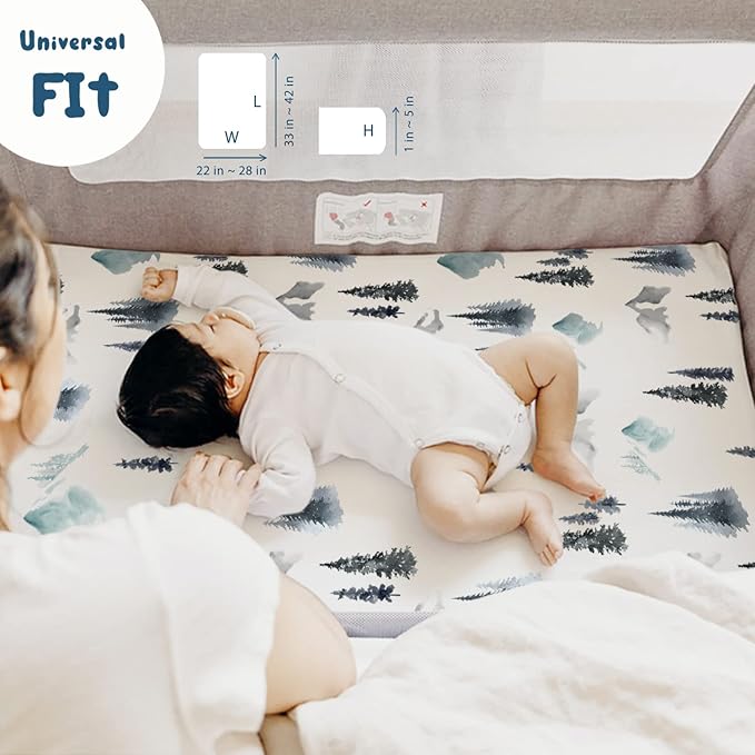 Stretch Ultra Soft Jersey Knit Fitted Pack and Play Sheets Set 2 Pack, Fit Portable/Mini Cribs Sheets, Playpen Mattress Pads Safe and Snug, Cute Stylish Playard Sheets Wild Forest Print for Baby