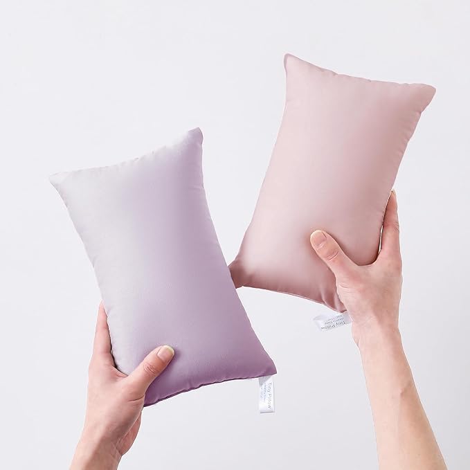 MEILA 2 Pack Cotton Tiny Pillows, 11"x7" Mini Pillows for Kids, Pets, Sleeping and Traveling, Small Washable Decorative Pillows for Neck, Wrist, and Knee, Light Pink & Lilac