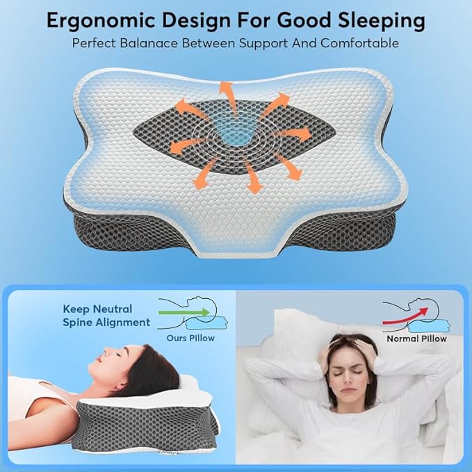 Anvo Cervical Pillow for Neck Pain Relief - Neck Pillows for Pain Relief Sleeping - Cervical Memory Foam Pillows for Neck Pain - Ergonomic Pillow for Side Back Stomach Sleeper-Ivory Stardard Firm