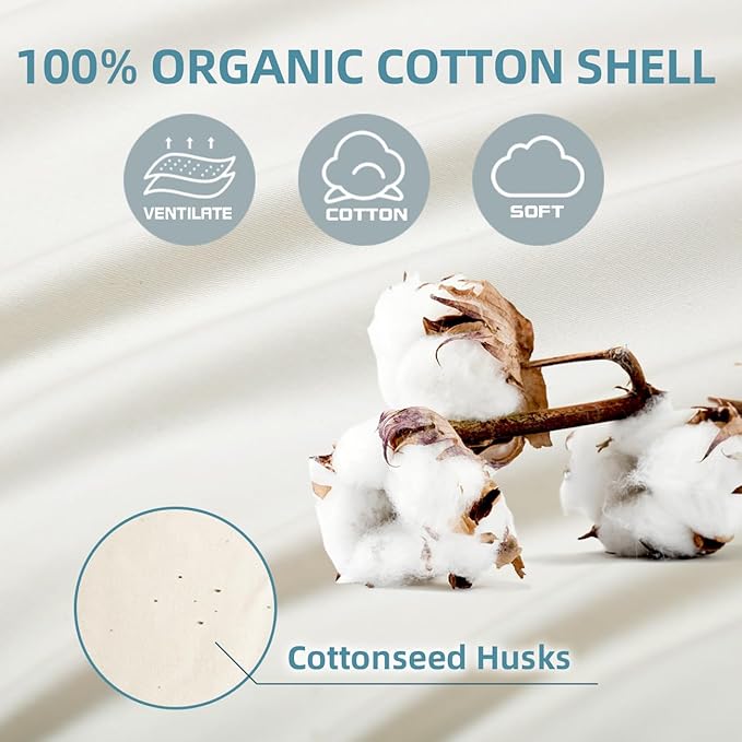 USlixury Buckwheat Pillow with Extra Buckwheat Fill - Adjustable Buckwheat Hull Pillow, Buckwheat Pillows for Sleeping with Firm Support, Buckwheat Neck Pillow for Side Back Sleeper,15x19, White