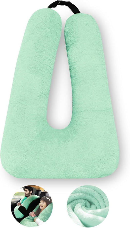 Travel Pillow, Travel Pillow for Kids, Sleeper Hold Pillow Travel, Removable U-Shaped Pillow for Adults and Children to Support Head and Body in The Back Seat of Long Car Trips (LightGreen)