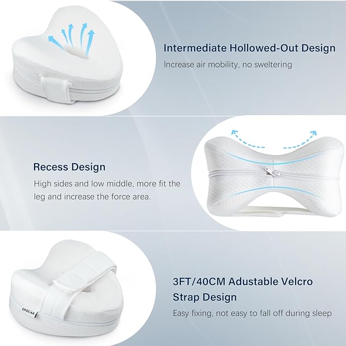 Knee Pillow for Adustable Side Sleepers with 1.3FT/40CM,100% Memory Foam Leg Pillow for Side Sleeping,Hip Pillow for Back,Hip,Knee Pain Relif (Grey White)