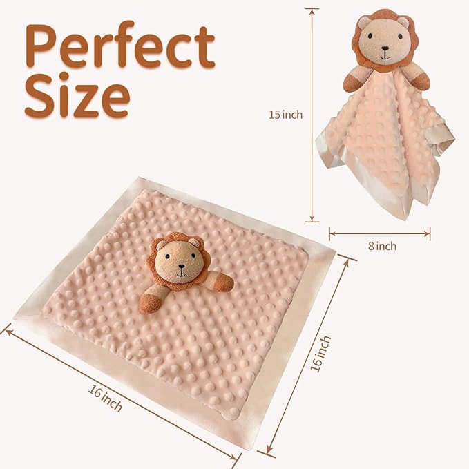 Lion Baby Security Blanket Loveys for Babies Girls, 16" Soft Baby Lovey Blanket, Baby Snuggle Stuffed Animals Blankie, Baby Girls Gifts for Infant and Toddler