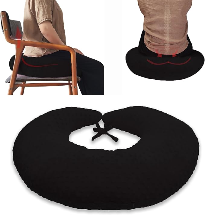 BBL Pillow After Surgery for Butt Sleeping, Brazilian Butt Lift Pillow Post Surgery Recovery for Sitting Sleeping Driving Donut Pillow for Woman Lumbar Back Cushion Seat Foam (Black Dot)