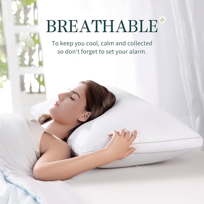 Standard/Queen Size Set of 2 - Adjustable Down Alternative Bed Pillows - Stomach, Luxury, Cooling Neck Pillow for Sleeping Back, and Side Sleepers (Queen (Pack of 2))