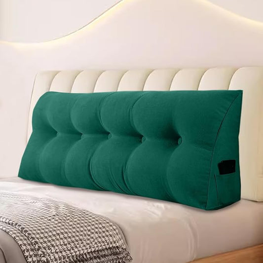 Large Triangular Headboard Pillows Long Backrest Positioning Support Bolster Cushion for Daybed Fluffy Quality Plush Body Wedge Pillow with Removable Cover(Dark green-King-76x8x20in)