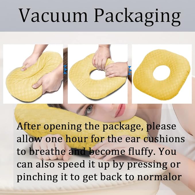 Ear Piercing Pillow for Side Sleepers, Pillow with an Ear Hole for CNH and Ear Pain Ear Inflammation Pressure Sores, O-Shaped Side Sleeping Pillow, Ear Guard Pillow(Yellow)