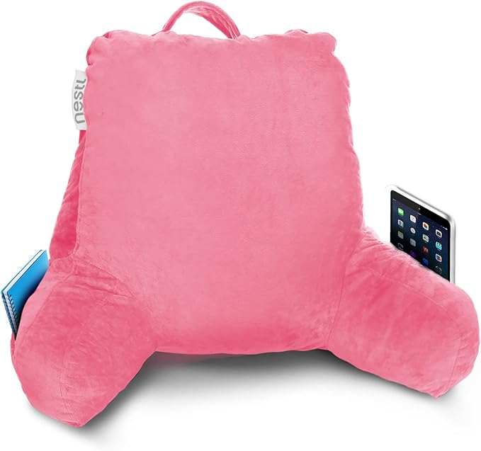 Nestl Reading Pillow Standard Bed Pillow, Back Pillow for Sitting in Bed Shredded Memory Foam Chair Pillow, Reading & Bed Rest Pillows Light Pink Back Pillow for Bed, Bed Chair Arm Pillow with Pockets