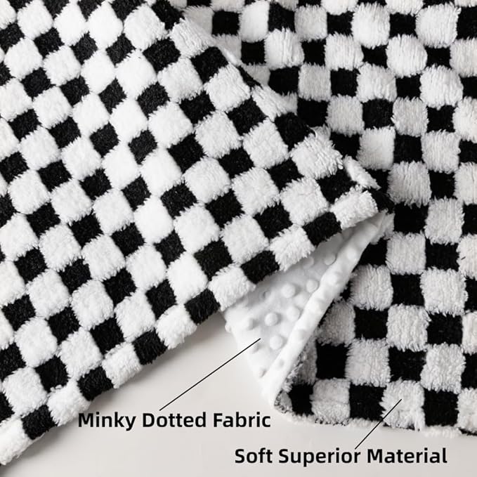 Soft Checkered Baby Blankets for Unisex Girls or Boys Breathable Gender Neutral Nursery Double Layer Blankets with Dotted Backing for Newborn Toddlers (30” X 40”)