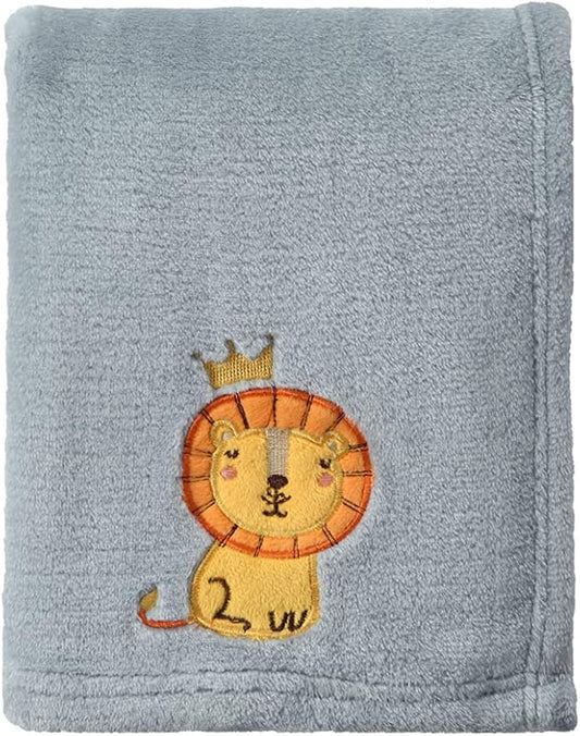 CREVENT 30''X40'' Small Fluffy Warm Toddler Baby Blanket for Boy Infant Toddler Crib Cot Stroller - Grey Lion