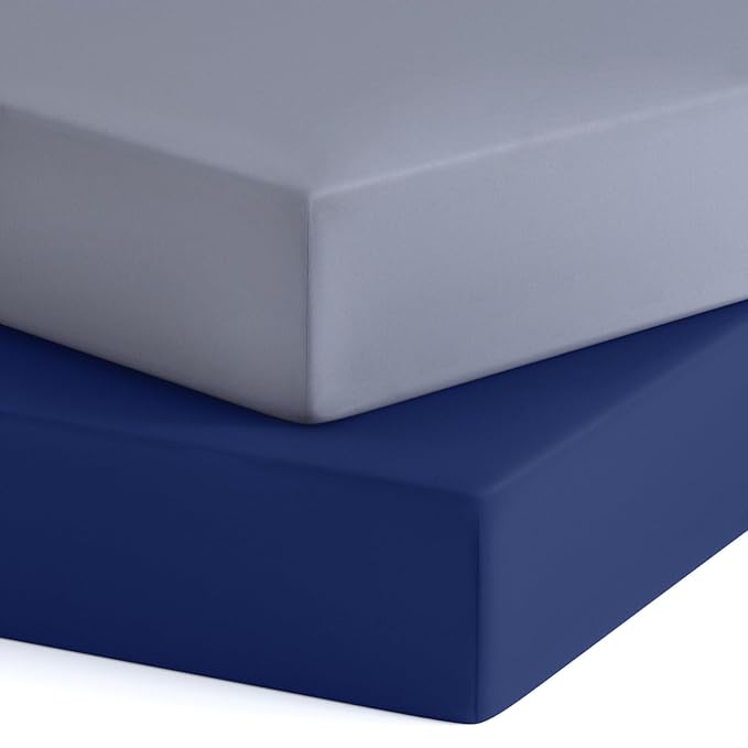 Crib Sheets for Boys 2 Pack, Baby Crib Sheets for Standard Crib Mattress & Toddler Bed, Cozy Breathable Fitted Crib Sheet Set for Baby Boy (28''x 52''x 8''), Grey and Navy