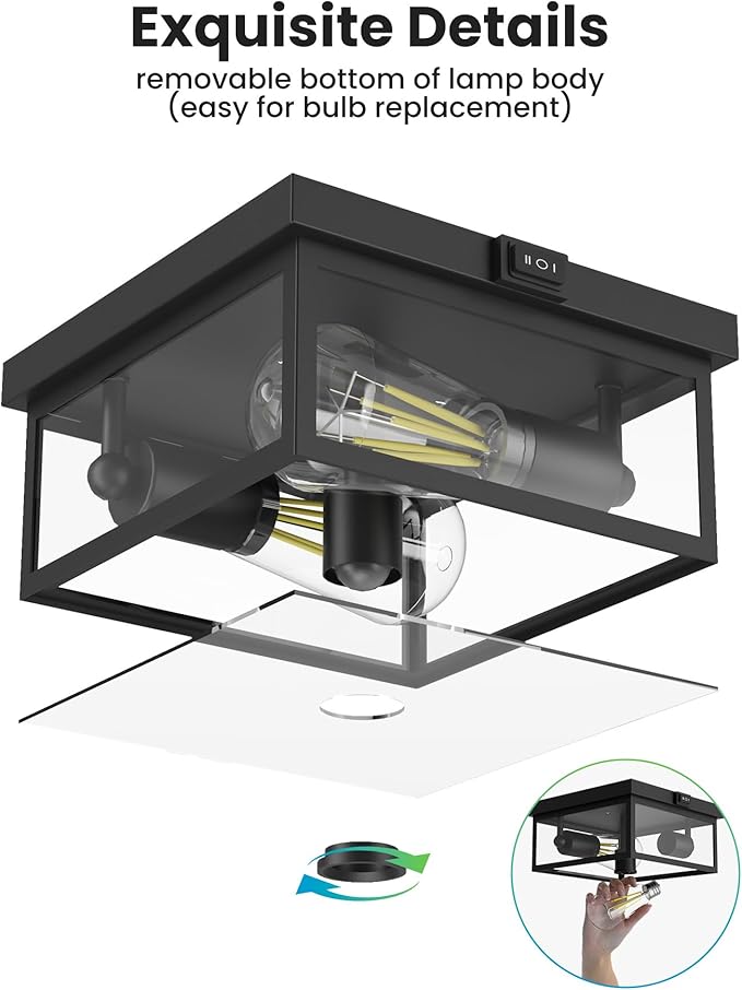 Outdoor Ceiling Light with Motion Sensor, Flush Mount Porch Ceiling Light, Exterior Ceiling Light Fixture with Clear Glass, Dusk to Dawn 2-Light Close to Ceiling Light Fixture for Patio,Porch,Garage