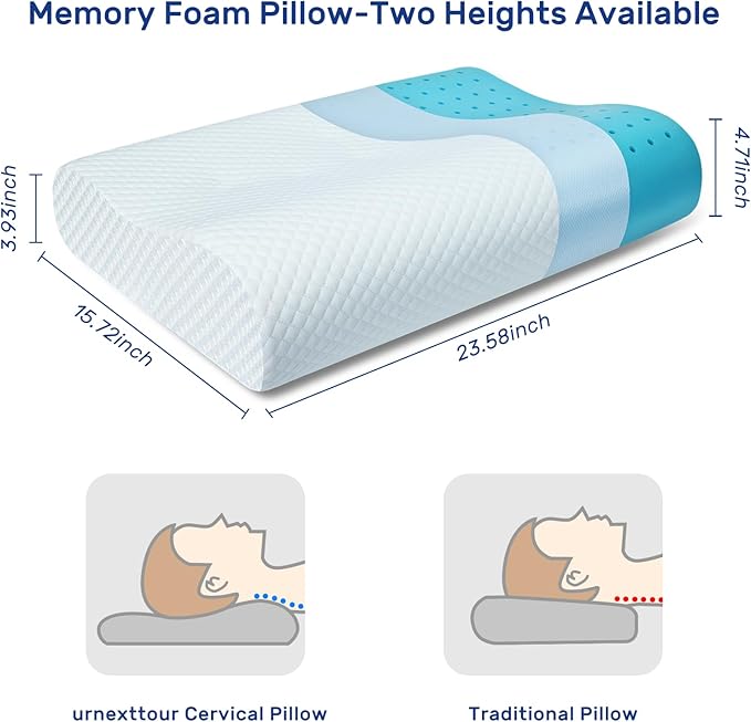 Memory Foam Pillows Neck Pillow Bed Pillow for Sleeping, Ergonomic Cervical Pillow for Neck and Shoulder Pain Relief,Orthopedic Contour Pillow for Side Back Stomach Sleeper