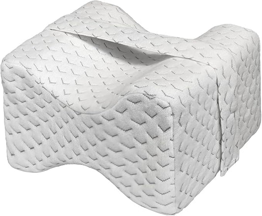 Knee Pillow for Side Sleepers - Cooling Memory Foam Leg Pillow for Side Sleeping with Strap, Soothing Relief for HIPS, Sciatica, Back, Knees, Joints (White)