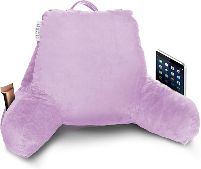 Nestl Reading Pillow for Kids, Small Bed Pillow, Back Pillow for Sitting in Bed, Memory Foam Chair Pillow, Reading & Bed Rest Pillows, Lavender Back Pillow for Bed, Arm Pillow with Pockets