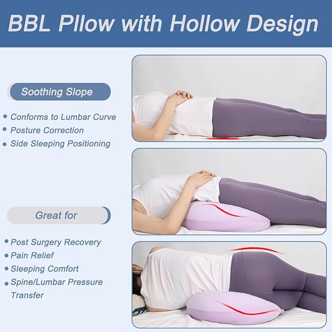 BBL Pillow After Surgery, BBL Pillow for Sitting Sleeping Driving, Hemorrhoid Pillow Seat Support Cushio for Butt with Hole, Butt Donut Pillow for Woman,Lavender