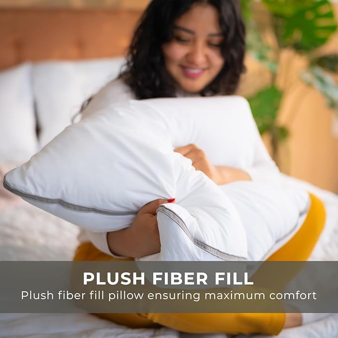 Set of 2 Bed Pillows for Sleeping Standard | Luxury Hotel Quality Gusseted Pillow | Premium Alternative Microfiber Filled | Pillow for Back, Stomach or Side Sleepers