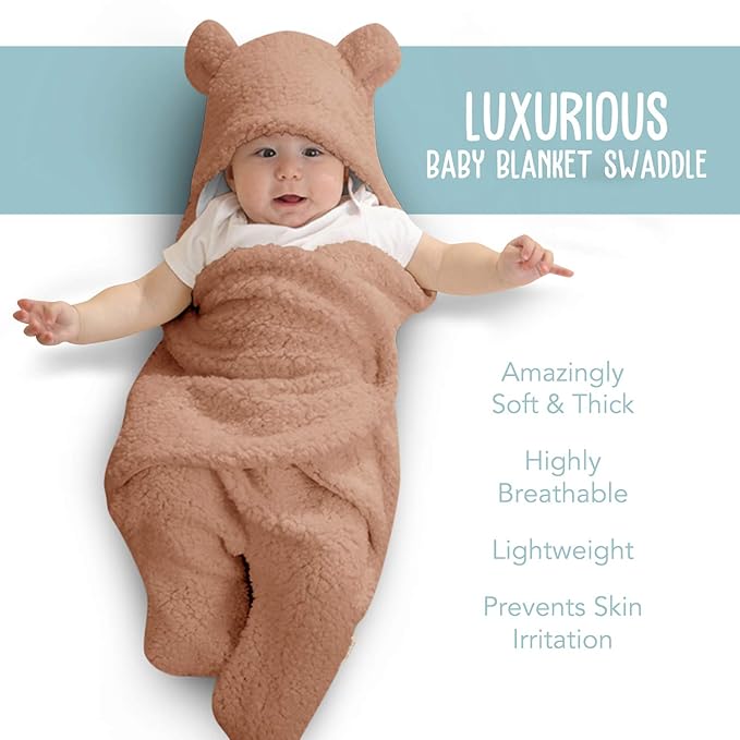 BlueMello Baby Swaddle Blanket | Ultra-Soft Plush Essential for Infants 0-6 Months | Receiving Swaddling Wrap Brown | Ideal Newborn Registry and Toddler Boy Accessories | Perfect Baby Girl Shower Gift