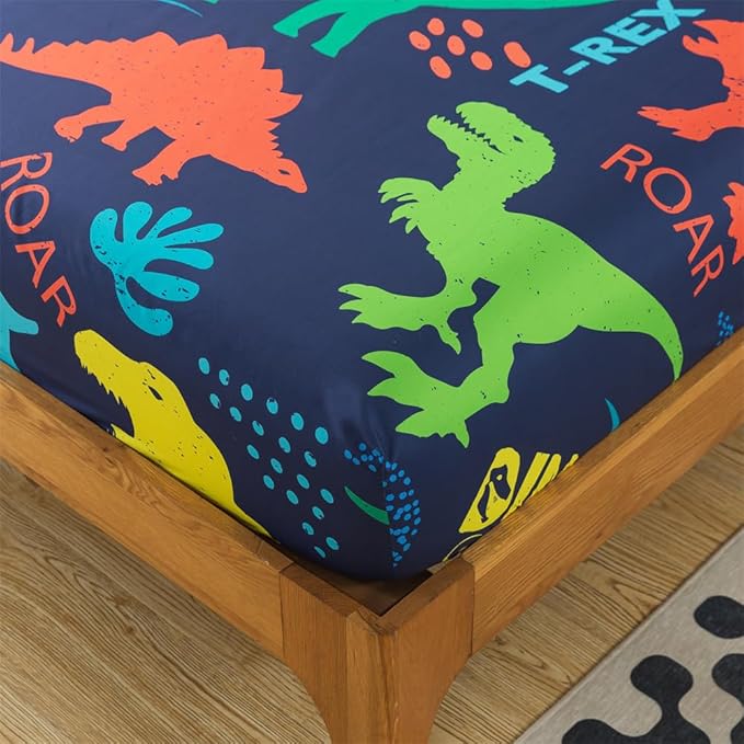 qjmiaofang Dinosaur Sheets Twin for Boys Dinosaur Bed Sheets Twin Size 3Pcs Jungle Dinosaur Bedding T-Rex Dinosaur Flat Sheet Wildlife Dinosaur Fitted Sheet 1 Fitted Sheet 1 Flat Sheet 1 Pillow Shams