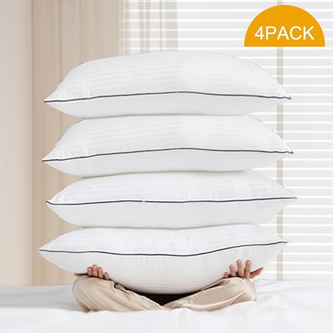 Bed Pillows for Sleeping - 4 Packs Standard Size Luxury Hotel Down-Alternative Pillow for Neck and Shoulder Pain Relief, Soft Density for Side, Back or Stomach Sleepers(20 * 26")