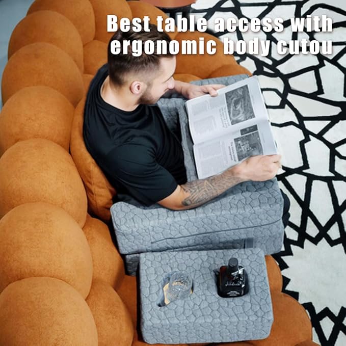 Extra Large Reading & Gaming Pillow with Coaster,Adjustable Laptop Desk Pillow for Reading,Gaming,Working,Writing,Lap Desk,Arm Rest Pillow for Adult Playing Switch or Sitting in Bed,Floor,Sofa(Grey)