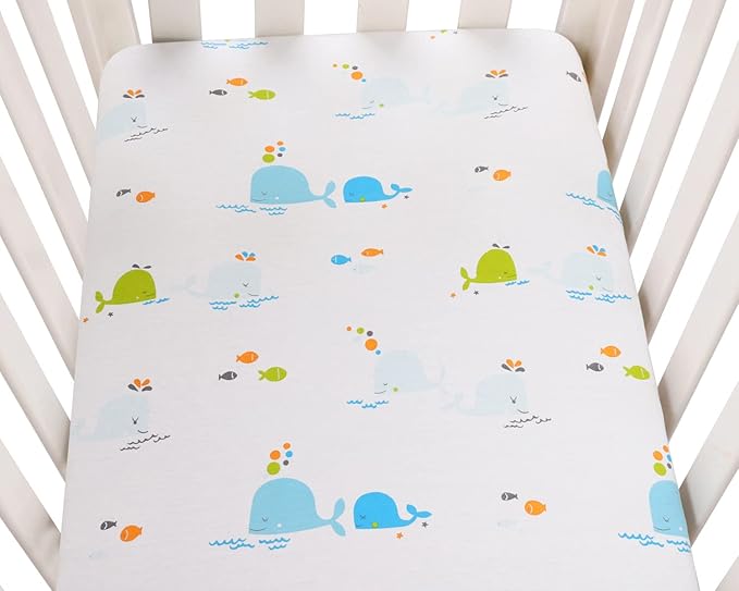 Bassinet Sheets Compatible with Baby Delight Beside Me Dreamer Bassinet, 2 Pack, 100% Jersey Knit Cotton 190GSM, Ultra Soft Breathable, Dolphin and Whale