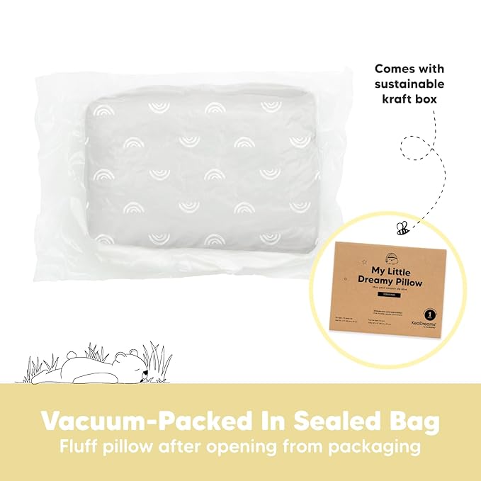 KeaBabies Toddler Pillow - Soft Organic Cotton Toddler Pillows for Sleeping, 13X18 Small Pillow for Kids, Kids Pillows for Sleeping, Kids Pillow for Travel, School, Nap, Age 2 to 5 (Gray Rainbow)