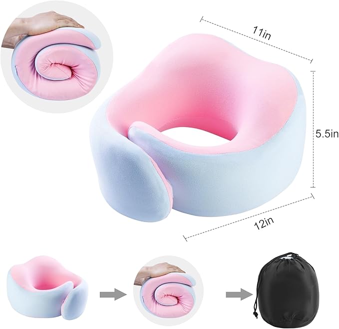 Travel Pillow, 360° Wrapped Travel Neck Pillow, 100% Pure Memory Foam Neck Pillow, Airplane Neck Pillows, Perfect Support, Soft and Breathable Pillows, Travel Accessories with Portable Bag