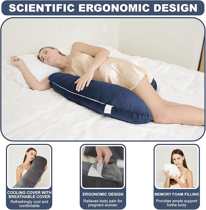 Pregnancy Pillow for Sleeping, Comfortable Velvet Cover Maternity Pillow Support for Back, Legs, Belly, HIPS Blue Large