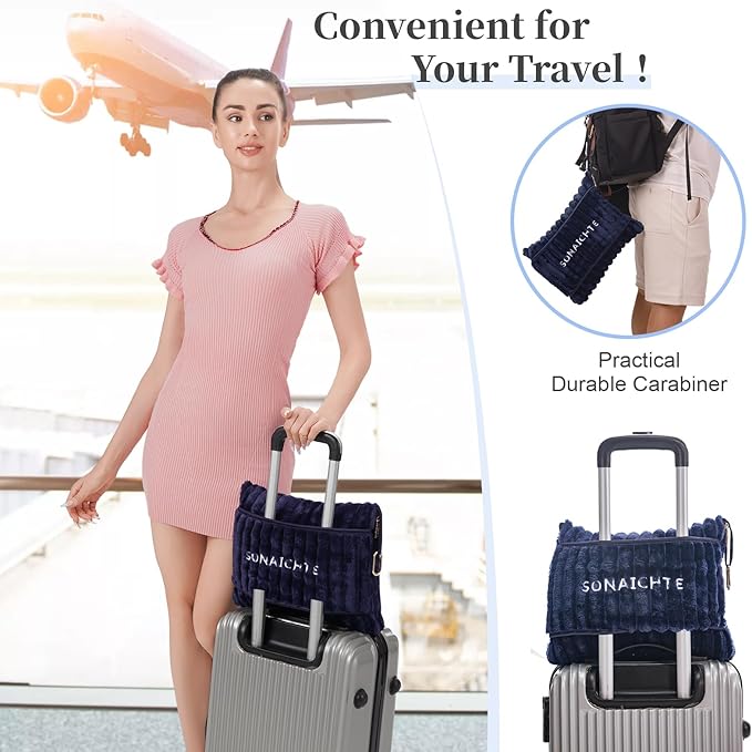 Travel Blanket Travel Blanket Airplane Compact with Bag 2 in 1 Travel Pillow and Blanket Set Travel Pillow and Blanket Car Road Trip Camping Essentials (Navy Blue)