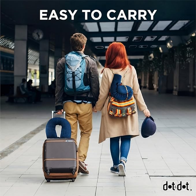 Dot&Dot Twist Memory Foam Travel Pillow for Airplanes - Travel Neck Pillow for Sleeping - Airplane Pillow for Neck Support, Chin, Lumbar and Leg - Adjustable, Bendable Neck Roll Pillow (Dark Blue)