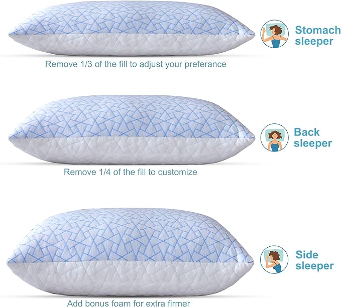 Pillows King Size Set of 2- King Size Bed Pillows for Sleeping - Adjustable Shredded Memory Foam King Pillows for Back, Stomach and Side Sleeper