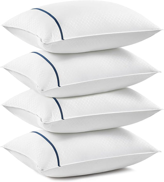 Bedsure Hotel Pillows - Luxury Bed Pillows for Sleeping with Decoration Strip Breathable Cover Soft & Supportive Pillows for Side, Back or Stomach Sleepers (4, Blue, Standard)
