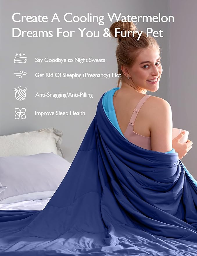 Momcozy Life CoolMurm Cooling Comforter for Hot Sleepers, Twin/Twin XL 68" x90” Hot Flashes Cooling Blanket, All-Season Lightweight Soft Breathable Cooling Quilt Duvet, Cool All Night, Midnight Blue