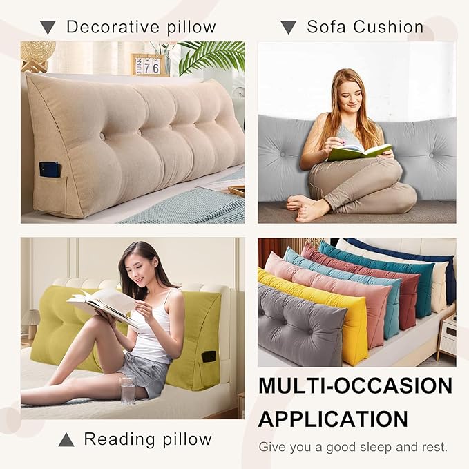 Large Triangular Headboard Pillows Long Backrest Positioning Support Bolster Cushion for Daybed Fluffy Quality Plush Body Wedge Pillow with Removable Cover(Light yellow-Twin/Twin XL-39x8x20 in)