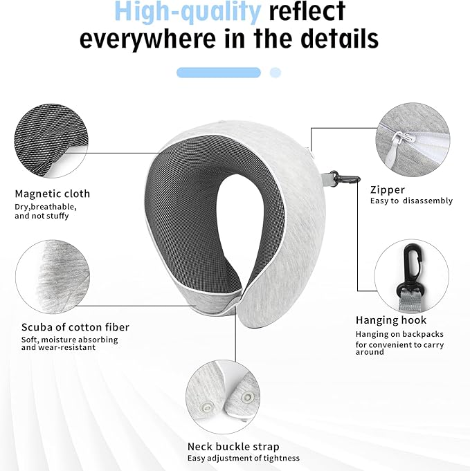 Travel Neck Pillow,Machine Washable,Pure Memory Foam,Good Support,Adjustable Neck Buckle Strap,Lightweight,Suitable for Travel and Sleeping in Multiple Scenarios Such as Airplanes and Cars