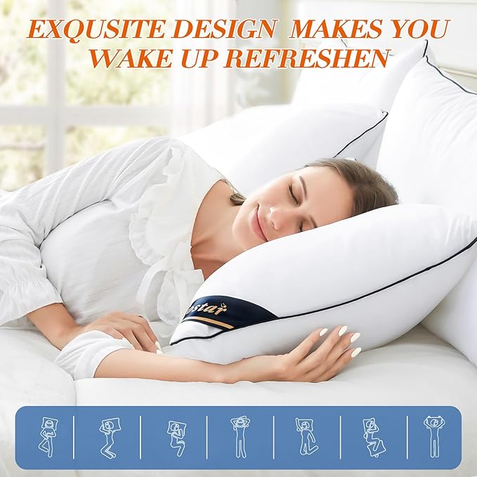 OTOSTAR Bed Pillows for Sleeping 2 Pack King Size Cooling Pillows Luxury Sleeping Pillow 3D Microfiber Filling Breathable Cover Soft Hotel Collection Pillows for Back Side or Stomach Sleepers